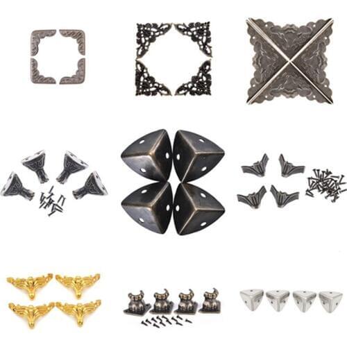4Pcs/lot Antique Jewelry Box Corner Foot Wooden Case Corner Protector Bronze Tone Flower Pattern Carved Metal Crafts