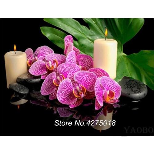 5D DIY Diamond Painting orchid Flower Candle Cross Stitch Full Square Diamond Embroidery Drill Mosaic Handmade Home Decor YG647