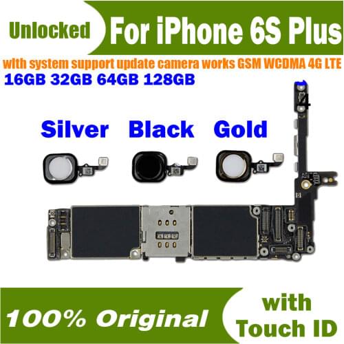 100% Original For iPhone 6S Plus Motherboard Unlocked With Touch ID For iPhone 6S Plus 5.5" Logic Board With Chips IOS System MB