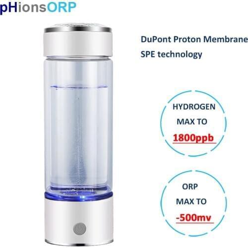 SPE/PEM Rich Hydrogen Water Generator Bottle H2 Ionizer 400ml Glass Cup Body Dupont PEM membrane Fast 3min Electrolysis Gift Box