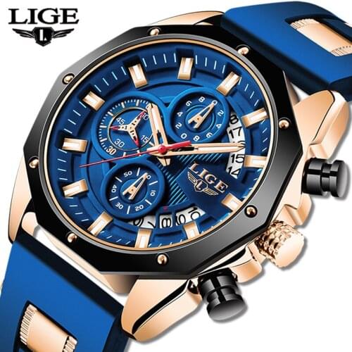 2021 LIGE New Fashion Mens Watches Top Brand Luxury Silicone Sport Watch Men Quartz Date Clock Waterproof Wristwatch Chronograph