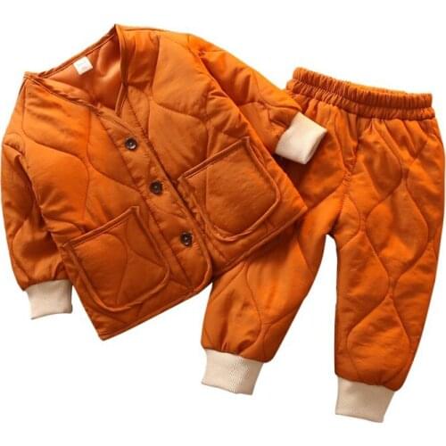Childrens cotton suits autumn and winter new baby liner girls cotton trousers two sets of cotton jacket thickening