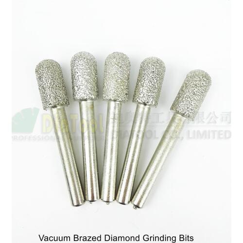 DIATOOL 5pk Diameter 10mm Cylinder With Ball End Diamond Burrs Shank 6mm Grinding Bits Stone Carving Tool