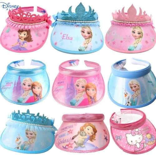 Disney Girls Sun Hat Big Brim Princess Empty Top Cap Cartoon Mickey & Minnie Spring and Summer Visors Hat Fisherman Caps