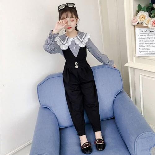 Baby Girls Turn-down Collar Clothing Set Kids Blouse Pants 2PCS Suit for Fashion Casual 2021 Spring Toddler Children Clothes Set