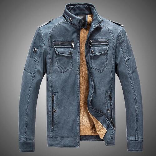Young Mens leather winter plus velvet retro do the old leather jacket collar PU leather jacket short paragraph Slim thick