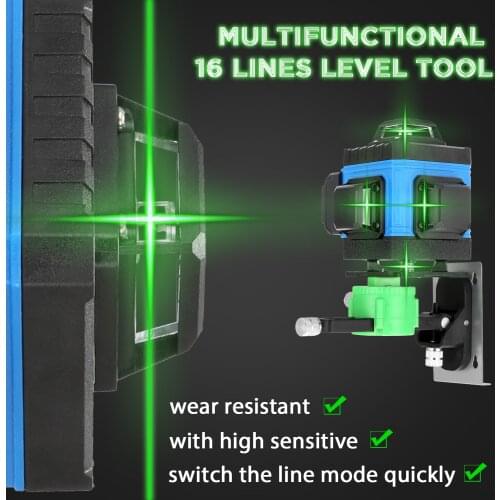 Multifunctional 3D Laser Level 4D 16 Lines Green Self-Leveling Laser Level 360 Horizontal Vertical Cross Line Tool With Alarm