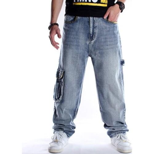 HOT New 2021 Large Size 30-46 Jeans Fashion Loose Big Pockets Hip-Hop Skateboard Casual Mens Pants Denim Blue Design Camouflage
