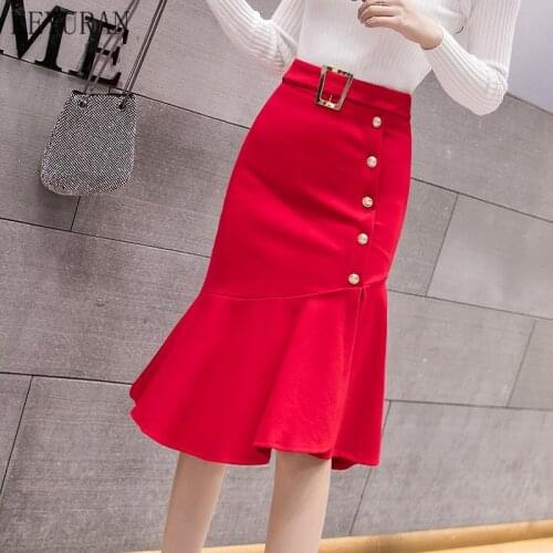 Irregular High Waist Mermaid Skirts Women 2021 Korean Gold Button Sexy Club Party Pencil Skirts Office Ladies Skirt Jupe Femme