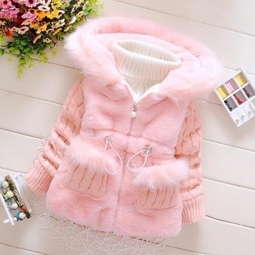 2021 New Girls Cotton Padded Winter Cotton Coats childrens Keep Warm Thick Fur Hooded Zipper Outerwear Baby Girl Clothes