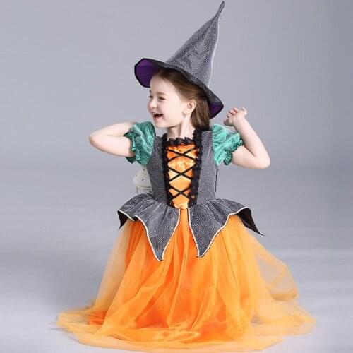 New girls dress Halloween play pumpkin princess dress Childrens carnival night party play pumpkin show costume 4-10 years old