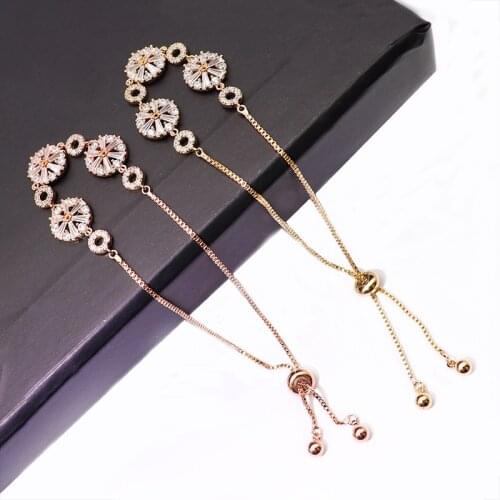 OKILY New Classic AAA Cubic Zircon Adjustable Bracelets for Woman Box Chain Slider Flower Bracelet Wedding Party Birthday Gift