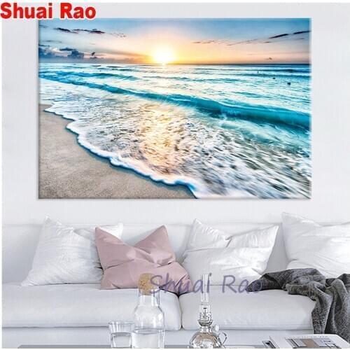 Seaside Sunrise Beach Sea Scenic 5d rhinestone art,Full square diy 5d diamond painting mosaic cross stitch diamond embroidery