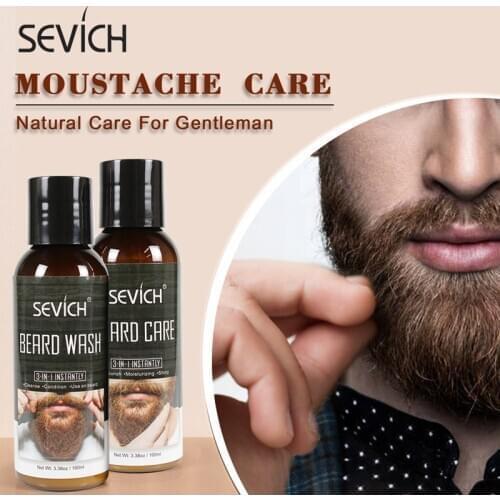 Sevich Men Beard Care Kit 100ml Nourishing Beard Wash Shampoo Natural Smoothing Moustache Care Conditioner Beard Styling