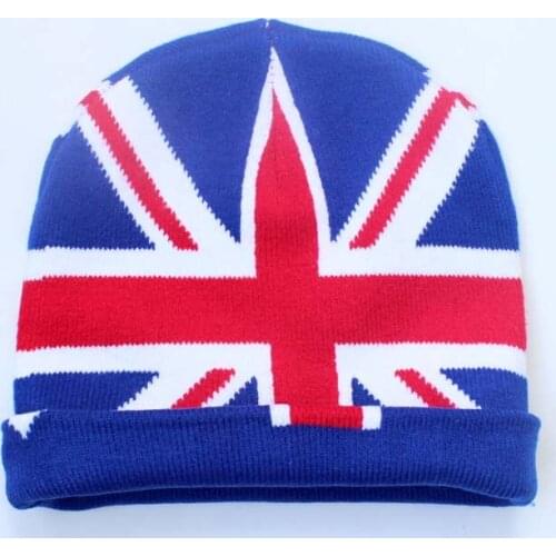 UK Flag Beanie Hat with turn up washable acrylic beenie festival club winter warm NEW