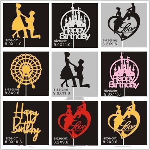 2pcs Creative Wedding Cake Topper Happy Birthday Flags Holiday party For Family Birthday Party Cake Baking Decoration Supplies