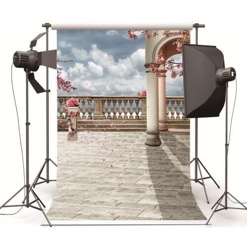 Seaside Pavilion Pink Flowers Petals Customized Vinyl Cloth Photography Backdrop Computer Printing Backgrounds for Photo Studio