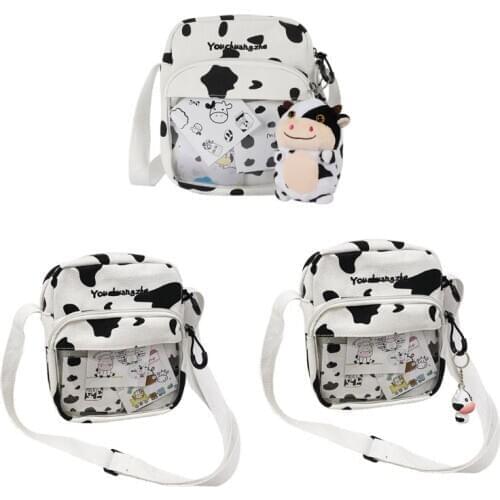 Women Ladies Cartoon Cow Print Shoulder Bag Canvas Crossbody Tote Purse Messenger Satchel Tote