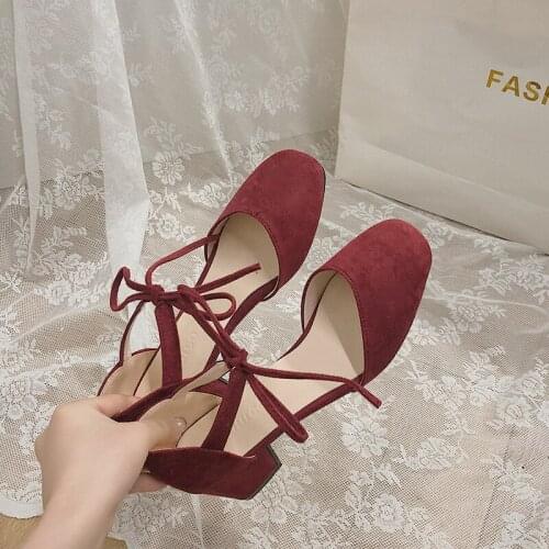 Dress Sandals Women Ins Fairy Style Gentle Shoes 2021 Summer New Temperament Wild Chunky Heel Lace-up Shoes kawaii shoes