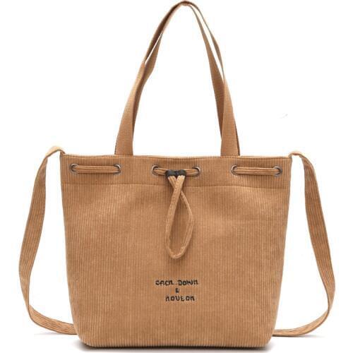 Women Fashion Corduroy Shoulder Bags Female Canvas Cloth Tote Handbag Embroidery Hasp Ladies Corssbody Bag Brown Black Pink