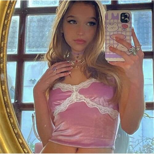 Women Close-fitting Sexy Camisole Stylish Backless Tops Pink Boat Neck Lace Hem Sleeveless Crop Tops for Dating Daily Wear Club