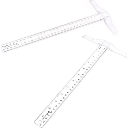 1pc 30cm T Square Ruler Plastic T Shape Ruler Clear Transparent Measurements Straight Ruler Measure Tool