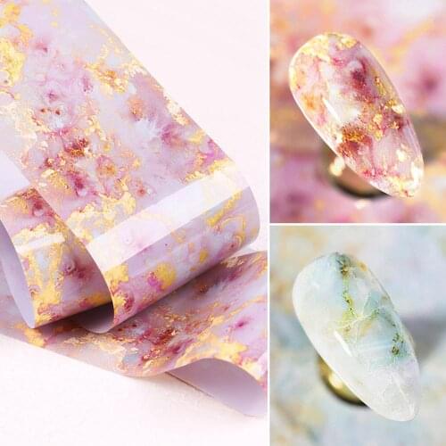 1PC Nail Foils Marble Series Pink Blue Foils Paper Nail Art Transfer Sticker Slide Nail Art Decal Nails Accessories
