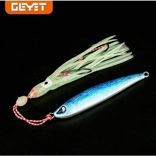 1Pcs/lot Long Metal Jig Fishing Lure 80mm62.5g Sinking Bait Luminous Squid Silicone skirt With Hook Leurre Night fishing Tackle