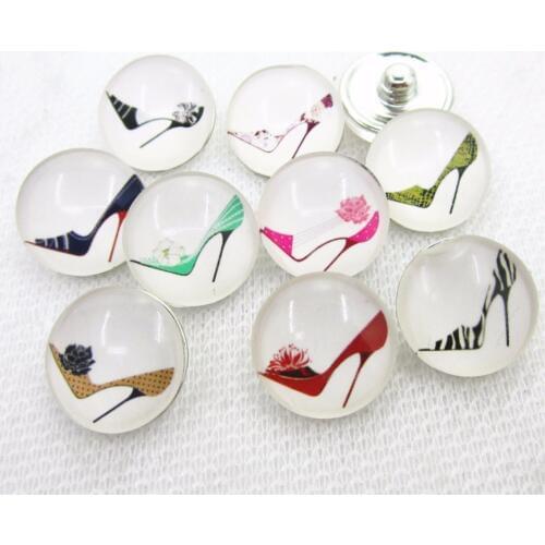 10pcs Mix High heels shoe Snap Buttons Glass 18mm Ginger buttons Diy Snaps Jewelry Bracelet&bangles Charms