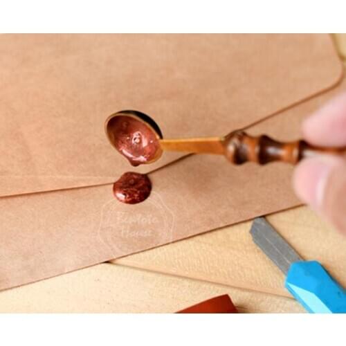 100 pcs Quality Wax Stamp Sealing Wax Spoon Vintage Wood Handle Sealing Wax Spoon Anti Hot Wax Spoon