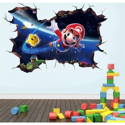 3D vivid flying Mario outer space Wall Stickers For Kids Room Art Posters children christmas gift Children bedroom decor