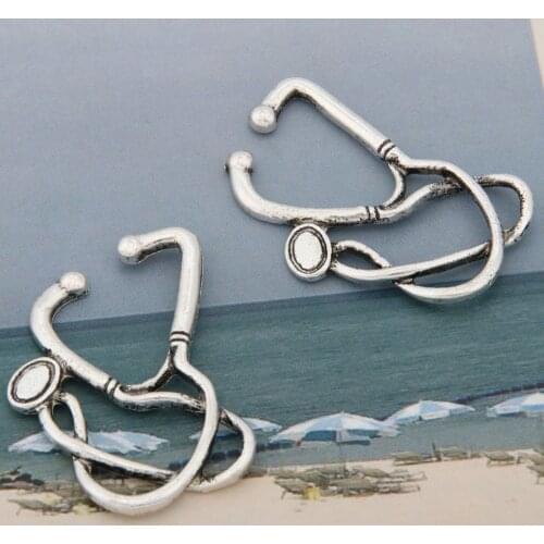 5pcs Silver Color Medical Stethoscope Charms Making Nurse Doctor Pendant DIY Jewelry Making Wholesale 31x23.5mm A3400