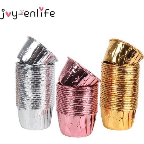 50pcs Aluminum Foil Cupcake Cups Wrapper Paper Gold Silver Cupcake Liner Baking Muffin Cup Birthday Party Wedding Decoration