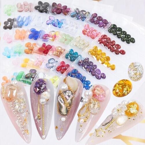 60pcs/Pack 3D Oval Round Translucent Acrylic Nail Glitter Nail Rhinestones Crystal DIY Nail art decorations Manicure tools GZS
