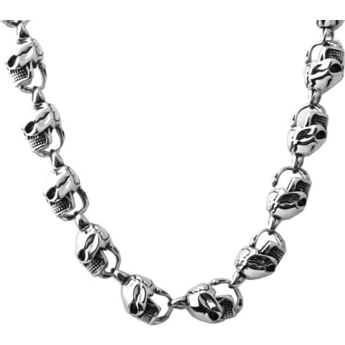 15MM Rock Roll Stainless Steel Silver Color Punk Skeleton Skull Link Chain Biker Jewelry Mens Necklace 24" Birthday Gift