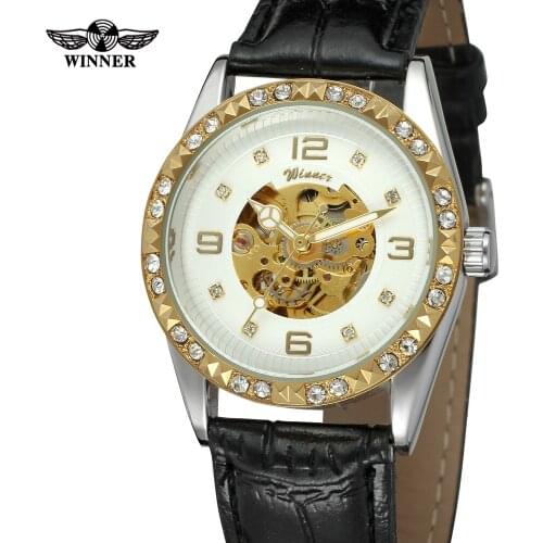 Fashion Winner Top Brand Womens Latest Fashion Automatic Self-winding Skeleton Analog Leather Strap Brand Original Wrist Watch