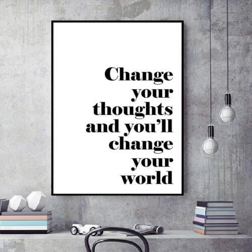 Black and White Change Your Thoughts Inspiring Quotes Canvas Painting Wall Art Prints Posters Pictures Living Room Home Decor