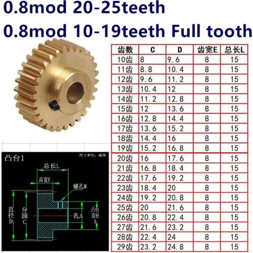 Convex step copper 0.8 Mod 16t 17t 18t 19t 20t 21t 22t 23t 24t 25t teeth involute cylindrical gear tooth