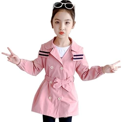 Big Girls Long Jacket Coat Striped Girls Coats Casual Style Kids Jacket Spring Autumn Clothes Girl 6 8 10 12 14