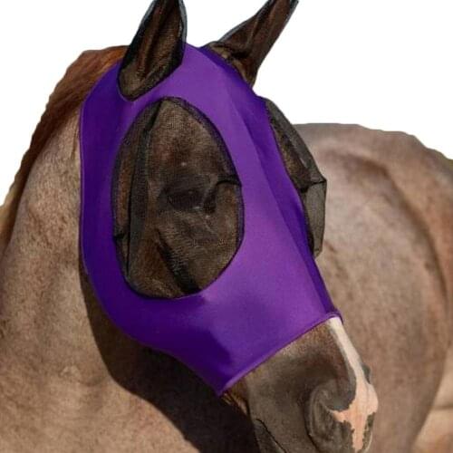Breathable Comfortable Anti Mosquito Fly Elastic Horse Face Cover Protection Decor with Ears for Outdoor Horse Riding