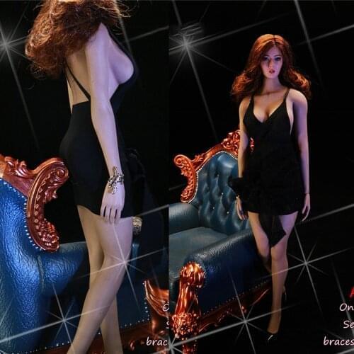 FT012 1/6 Scale Female Soldier Sexy Sling Off Shoulder Dress Nightclub Dress Black Gold Party Evening-dress
