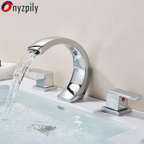 Chrome Deck Mount Deluxe 3pcs Swan Bathroom Basin Faucet Double Handles
