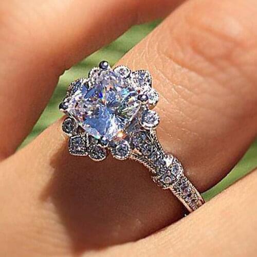 JK Ethnic Wedding Women Ring Square Zircon Flower Design Romantic Bridal Ring Match Weeding Dress Love Token Promise Jewelry