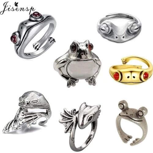 Vintage Silver Color Frog Ring for Women Men Retro Punk Peacock Carp Snake Animal Figure Rings Unisex Statement Jewelry bijoux