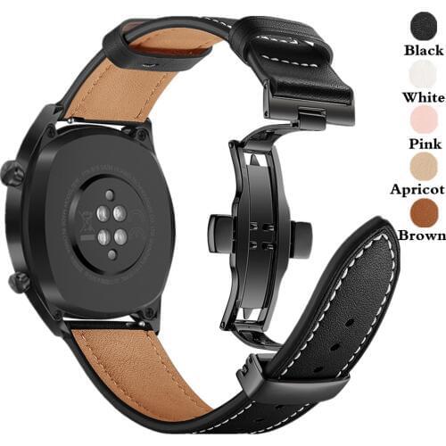 Leather Strap for Samsung Galaxy Watch 3 Band 41mm/45mm/42mm/46mm/Active 2/S3 20MM 22MM Watchband Butterfly Buckle Bracelet Belt