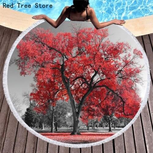 Love Tree Cartoon Leaves 150cm Round Beach Towel Digital Print Picnic Blanket Portable Outdoor Sport Kids Adult Gifts Yoga Mat