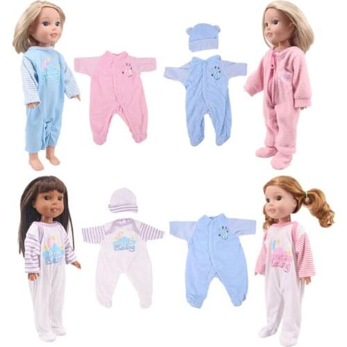 Doll Cartoon Pajamas&Nightgown+ A Night Hat Fit 14Inch Clothes ,Cute Print Pattern Doll clothes,Birthday Girls Toy Gift