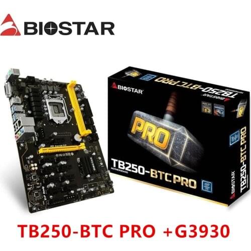 BIOSTAR 12 PCI-E Mining Motherboard TB250-BTC PRO +G3930 Support 12Video Card LGA 1151 DDR4 For BTC Miner Machine Bitcoin Mining