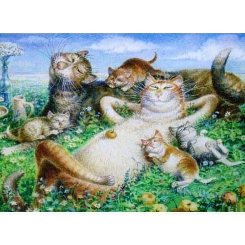MaHuaf-W1432 cat family is resting Paint By Number Kit Diy Acrylic Painting On Canvas cuadros decoracion for home decor