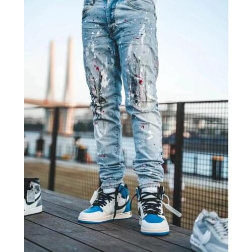 New 2021 Blue mens Jeans fashion Male Casual Trousers Splash Ink Graffiti Jeans Europe and America Style Denim Pants For Men